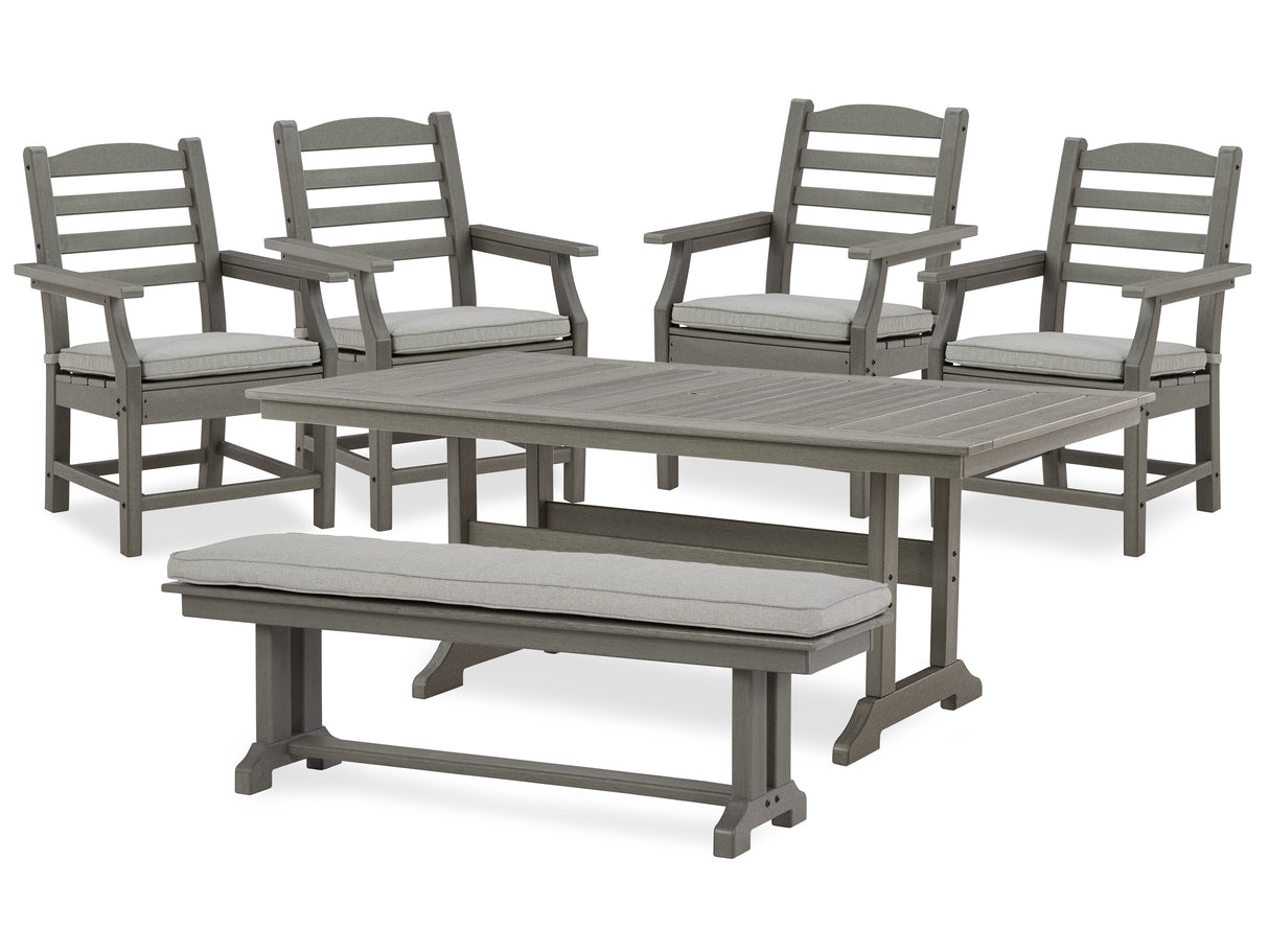 Visola Outdoor Dining Table and 4 Chairs and Bench in Gray from Ashley Furniture - Luna Furniture