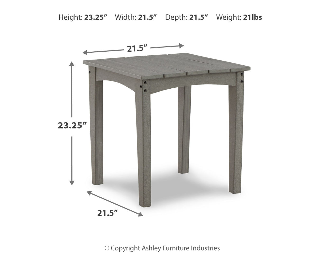 Visola Outdoor Sofa and 2 Lounge Chairs with Coffee Table and 2 End Tables in Gray from Ashley Furniture - Luna Furniture