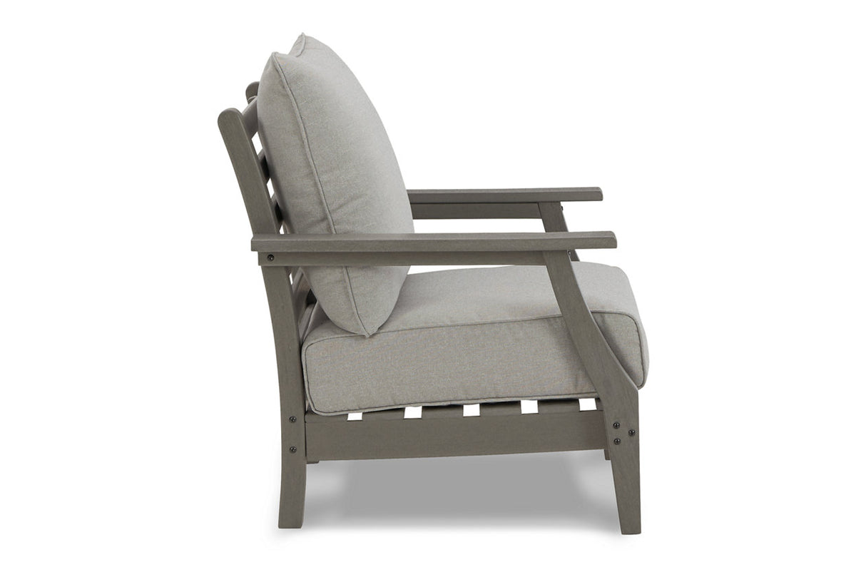 Visola Gray Outdoor Loveseat, 2 Lounge Chairs and Coffee Table from Ashley - Luna Furniture