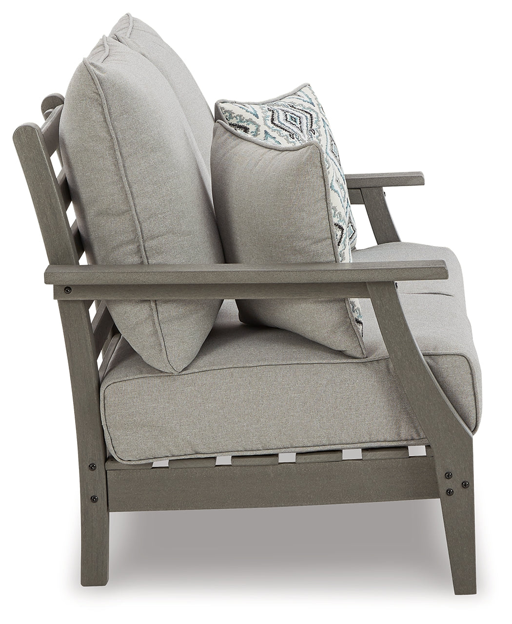 Visola Gray Outdoor Loveseat with Cushion from Ashley - Luna Furniture