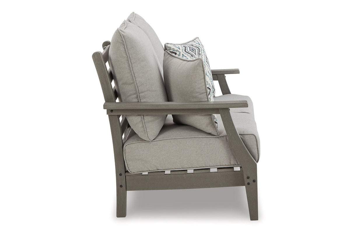 Visola Gray Outdoor Loveseat, 2 Lounge Chairs and Coffee Table from Ashley - Luna Furniture