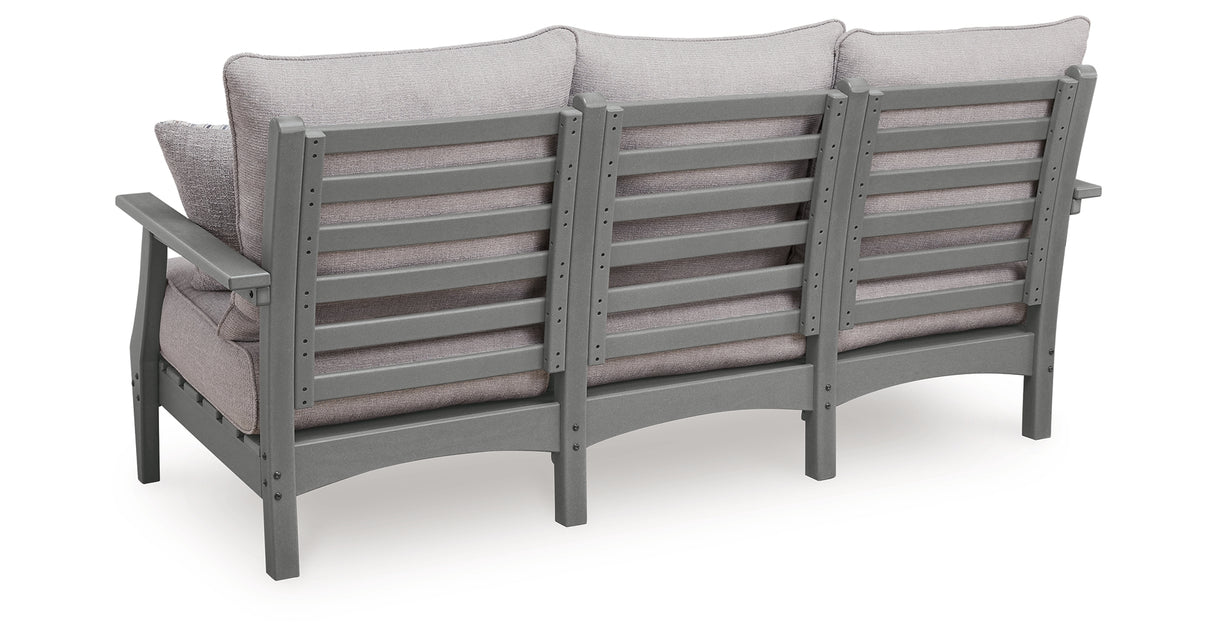 Cove Beach Outdoor Sofa and Loveseat with Coffee Table in Gray from Ashley Furniture - Luna Furniture