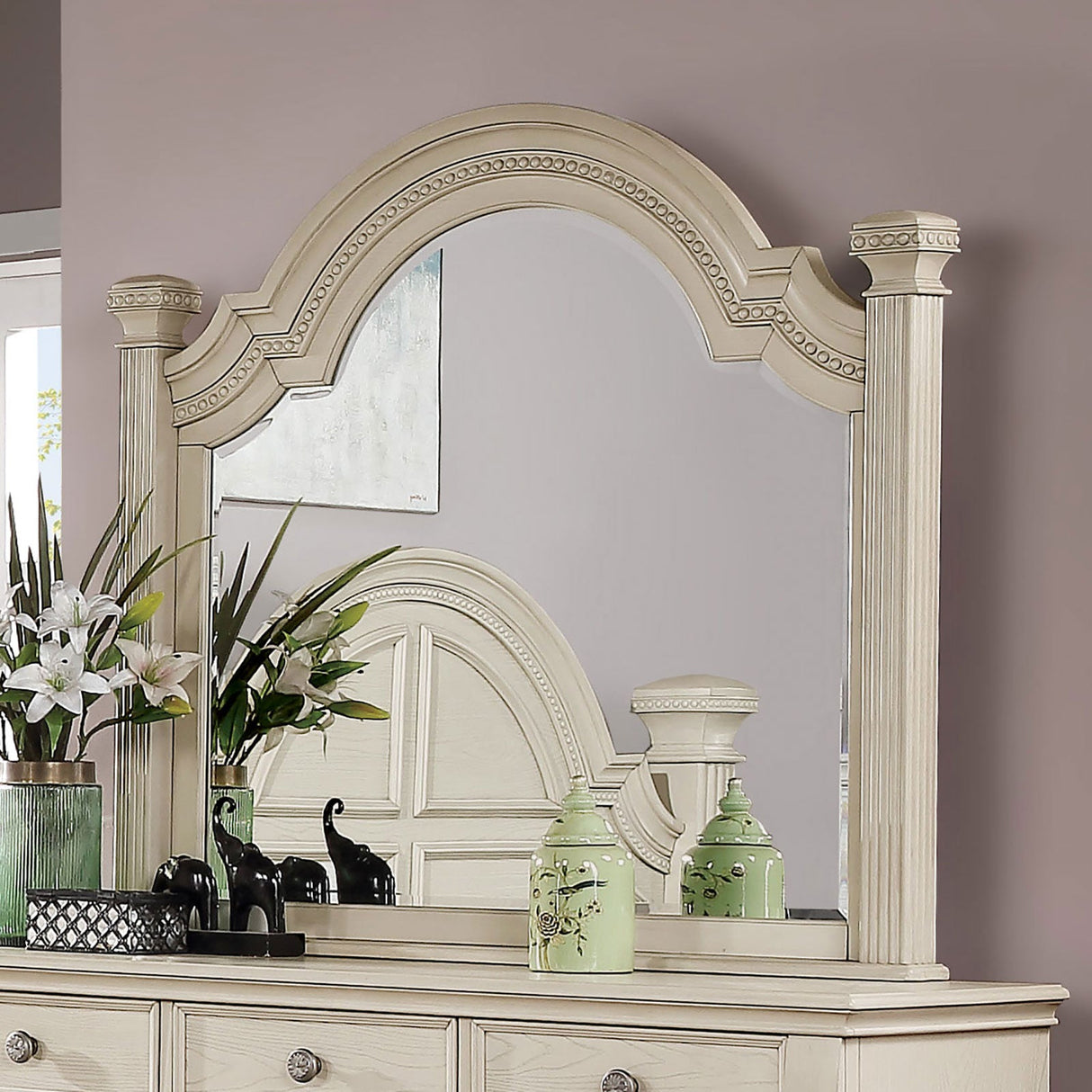 Pamphilos Antique White Mirror (Mirror Only) from Furniture of America - Luna Furniture