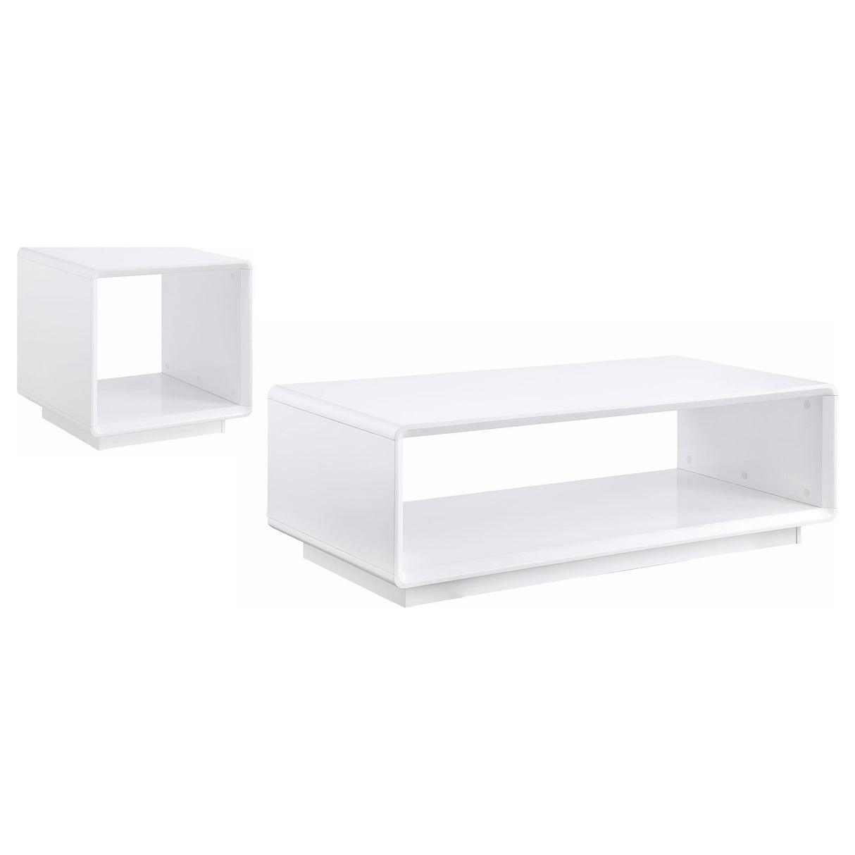 Paseo White 2-Piece High Gloss Coffee and End Table Set from Coaster - Luna Furniture