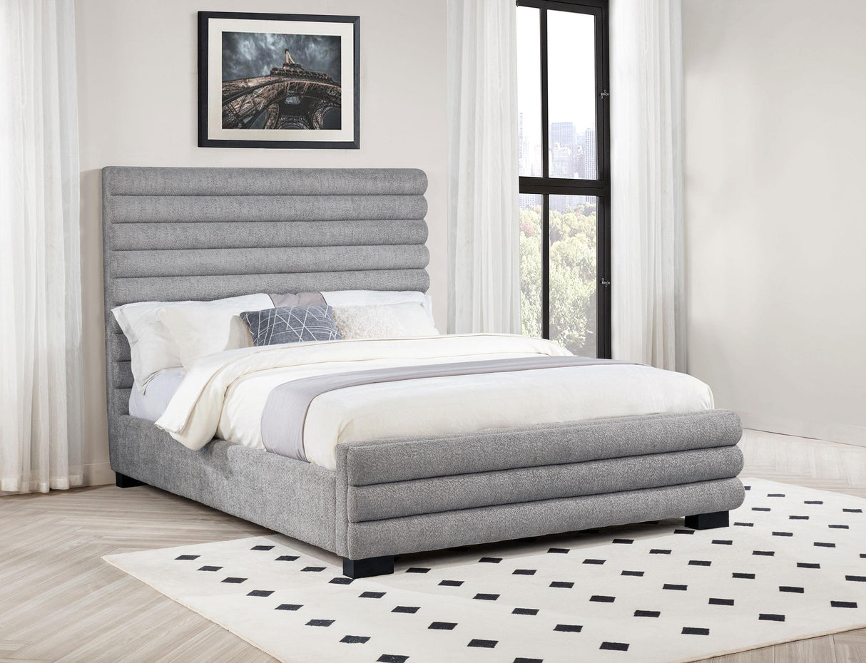 Patricia Gray Boucle Upholstered Eastern King Bed from Coaster - Luna Furniture