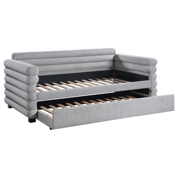 Patricia Gray Boucle Upholstered Twin Day Bed with Trundle