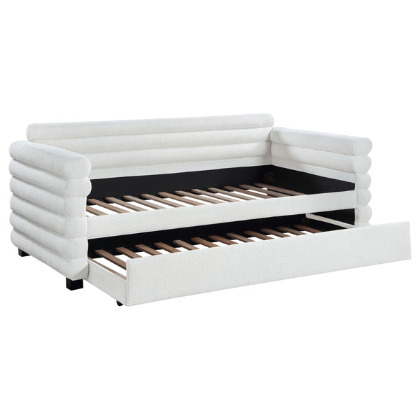 Patricia White Boucle Upholstered Twin Day Bed with Trundle