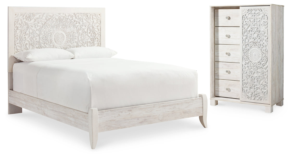 Paxberry Whitewash Queen Panel Bed and Chest from Ashley - Luna Furniture