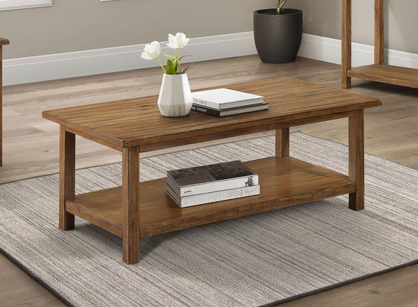 Payne Distressed Brown Wood Coffee Table with Shelf
