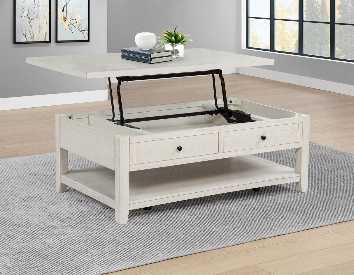 Payne Distressed White 48-inch Mobile Lift Top Coffee Table from Coaster - Luna Furniture