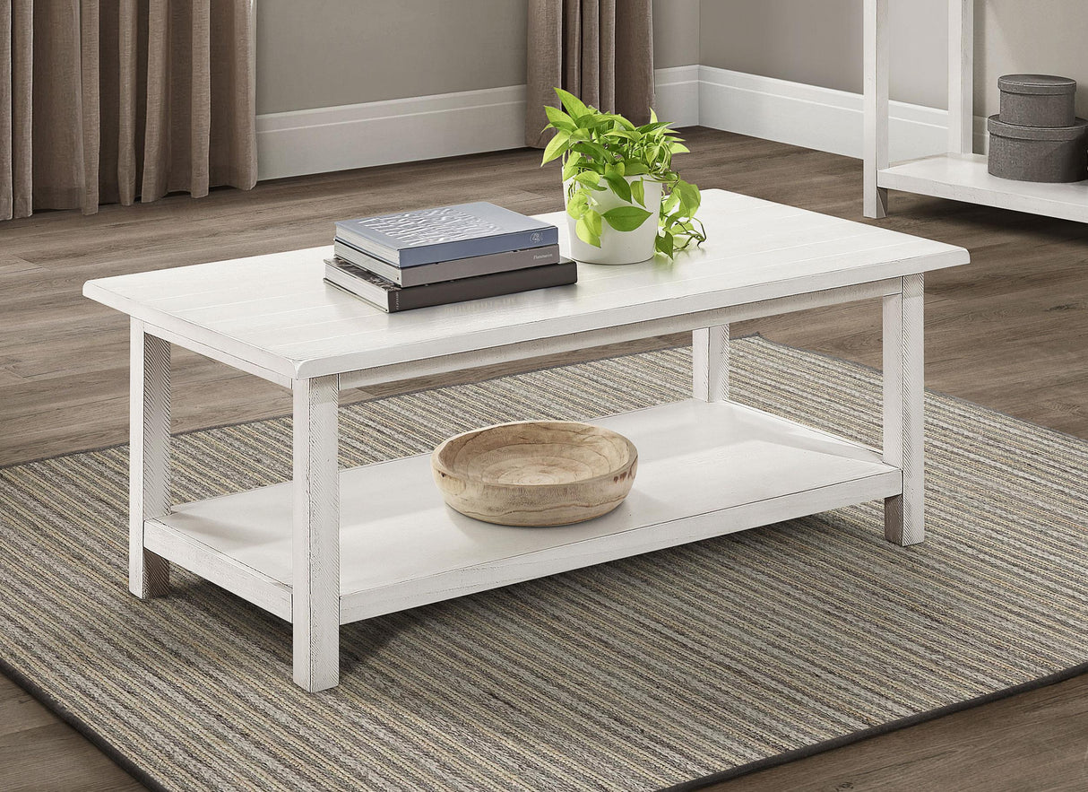Payne White Wood Coffee Table with Shelf from Coaster - Luna Furniture