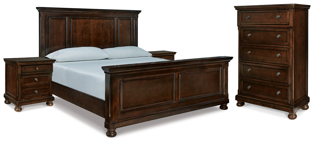 Porter Rustic Brown King Panel Bed, Chest and 2 Nightstands from Ashley Furniture - Luna Furniture