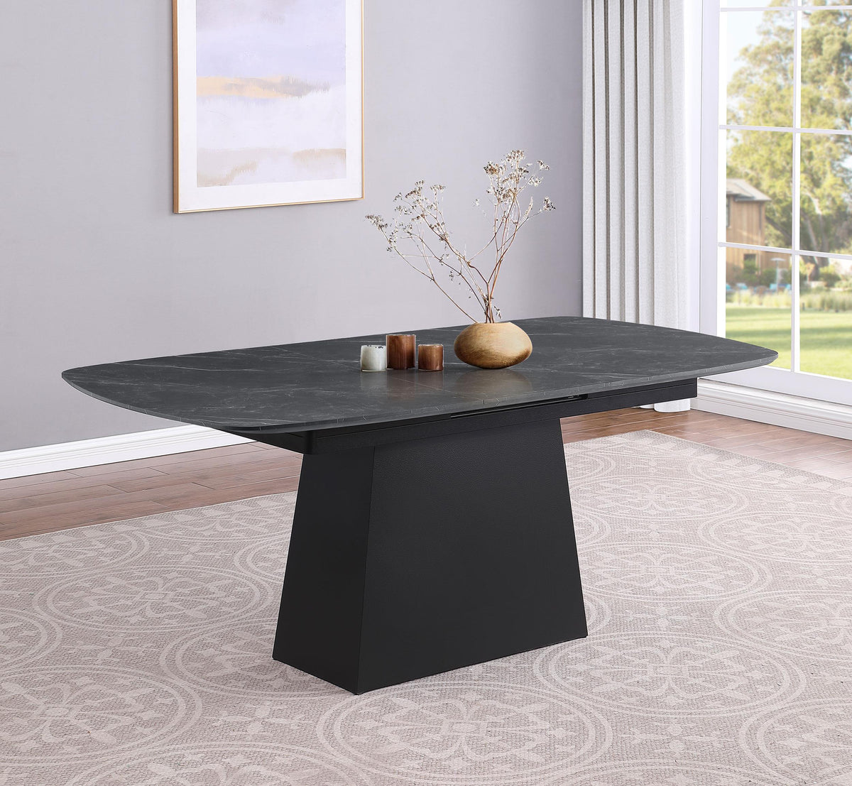 Potero Black Faux Marble Extendable Dining Table from Coaster - Luna Furniture