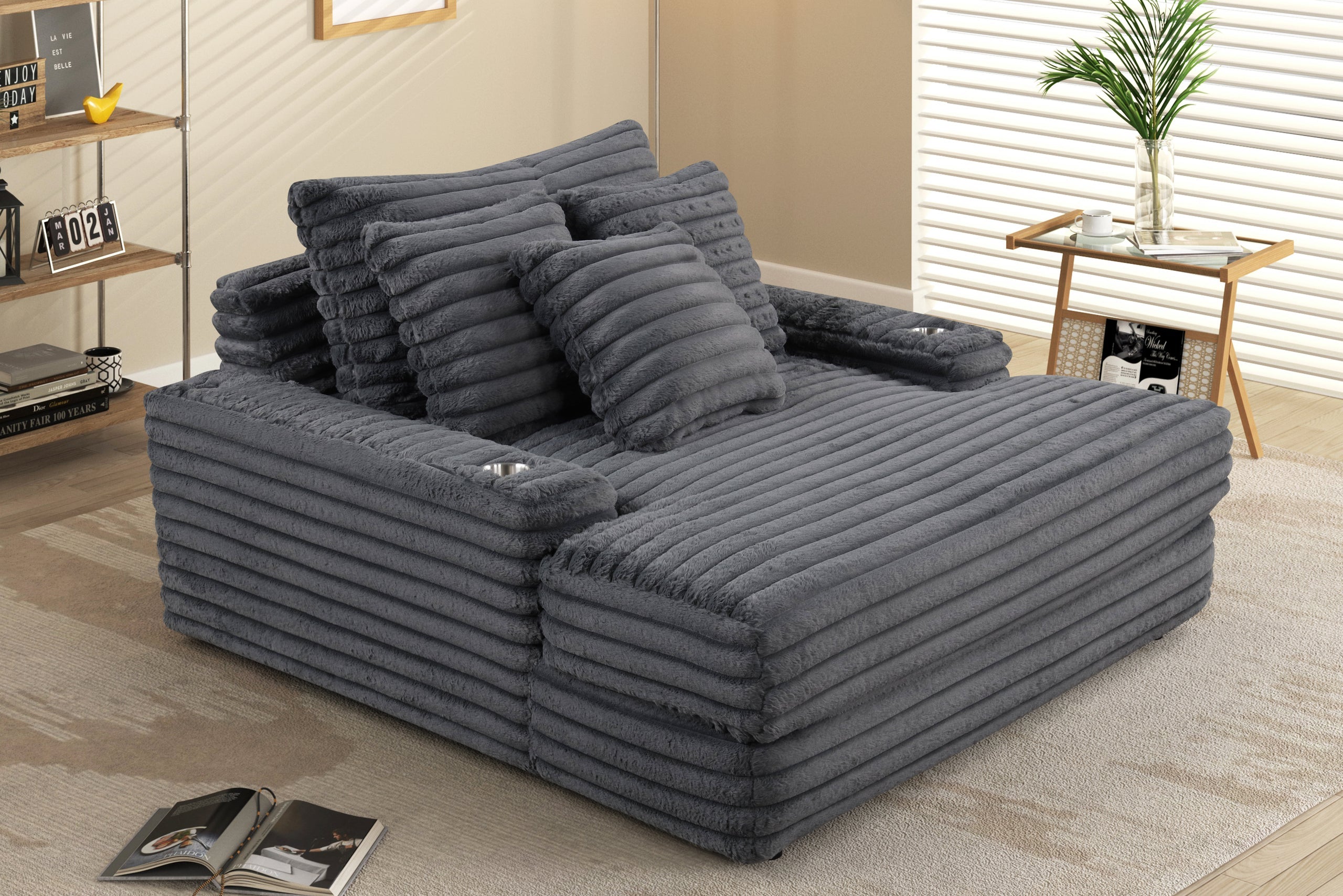 Puflo Charcoal Oversized Chaise – Luna Furniture