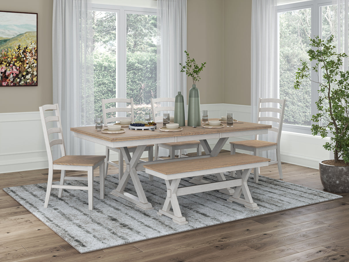 Purlaney Dining Table and 4 Chairs and Bench in Antique White/Natural from Ashley Furniture - Luna Furniture