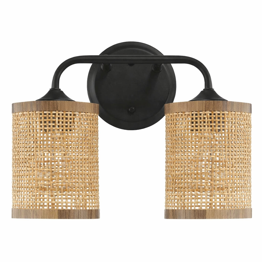 Quell 2-Light Rattan Wall Sconce with Black Metal Finish from Ashcroft Furniture - Luna Furniture