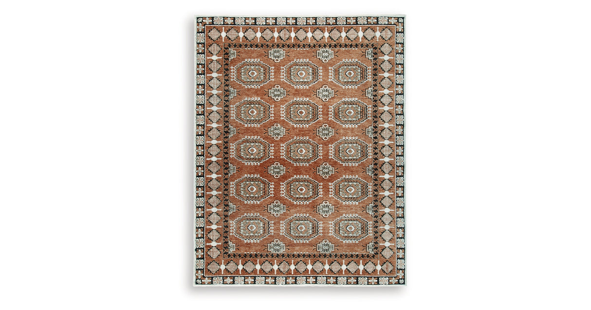 Qaabiz Sienna/Ivory/Black Large Rug from Ashley Furniture - Luna Furniture