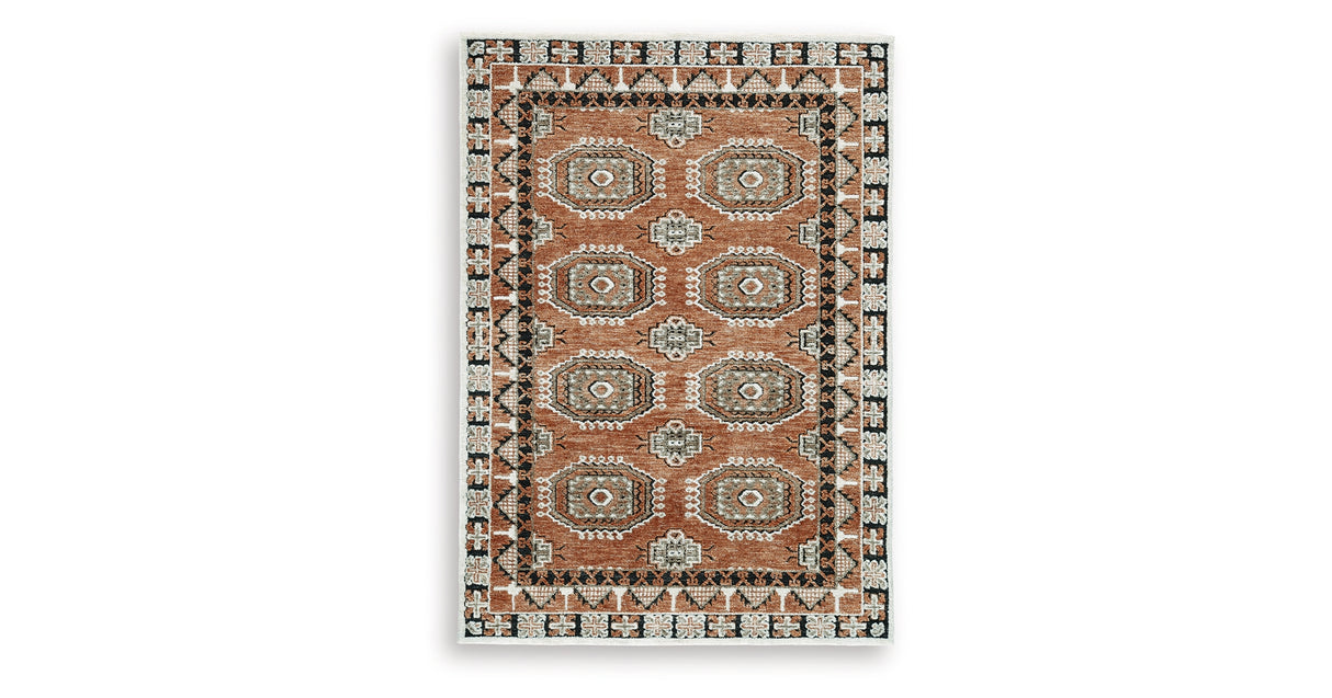Qaabiz Sienna/Ivory/Black Medium Rug from Ashley Furniture - Luna Furniture