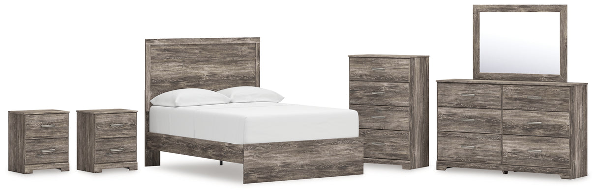 Ralinksi Full Panel Bed with Mirrored Dresser, Chest and 2 Nightstands in Gray from Ashley - Luna Furniture