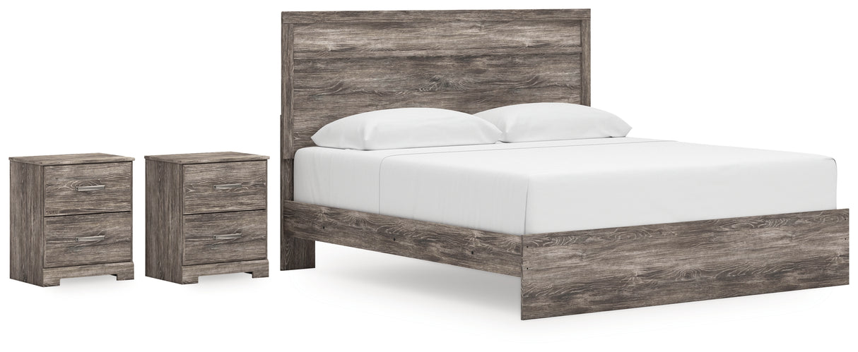 Ralinksi King Panel Bed with 2 Nightstands in Gray from Ashley - Luna Furniture