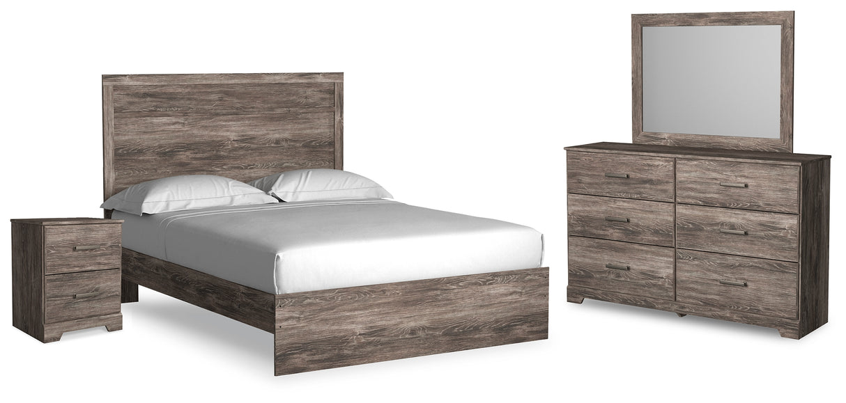 Ralinksi Queen Panel Bed with Mirrored Dresser and Nightstand in Gray from Ashley - Luna Furniture