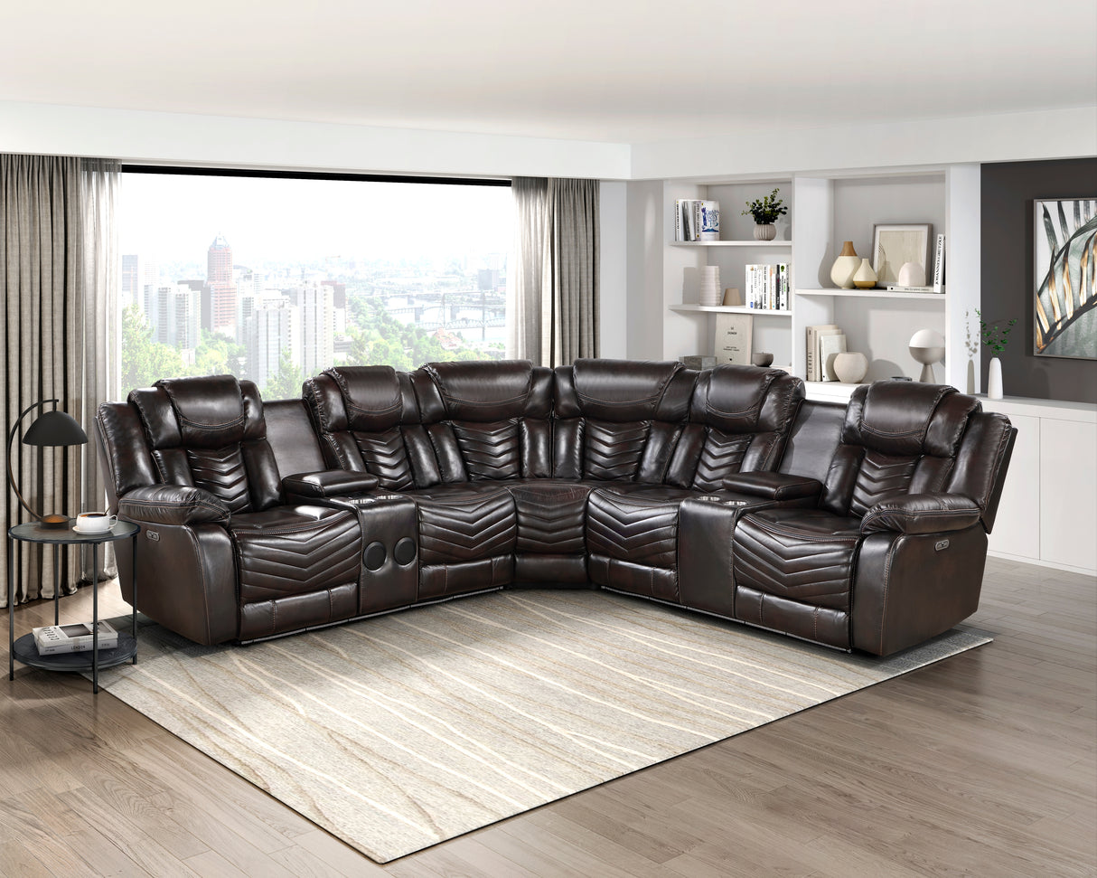 Ramone Dark Brown 3-Piece Power Reclining Sectional with Consoles from Homelegance - Luna Furniture
