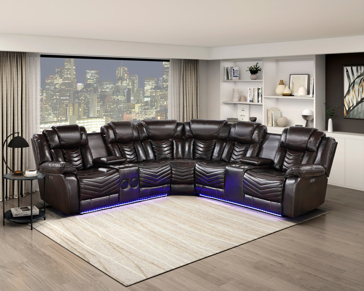 Ramone Dark Brown 3-Piece Power Reclining Sectional with Consoles from Homelegance - Luna Furniture