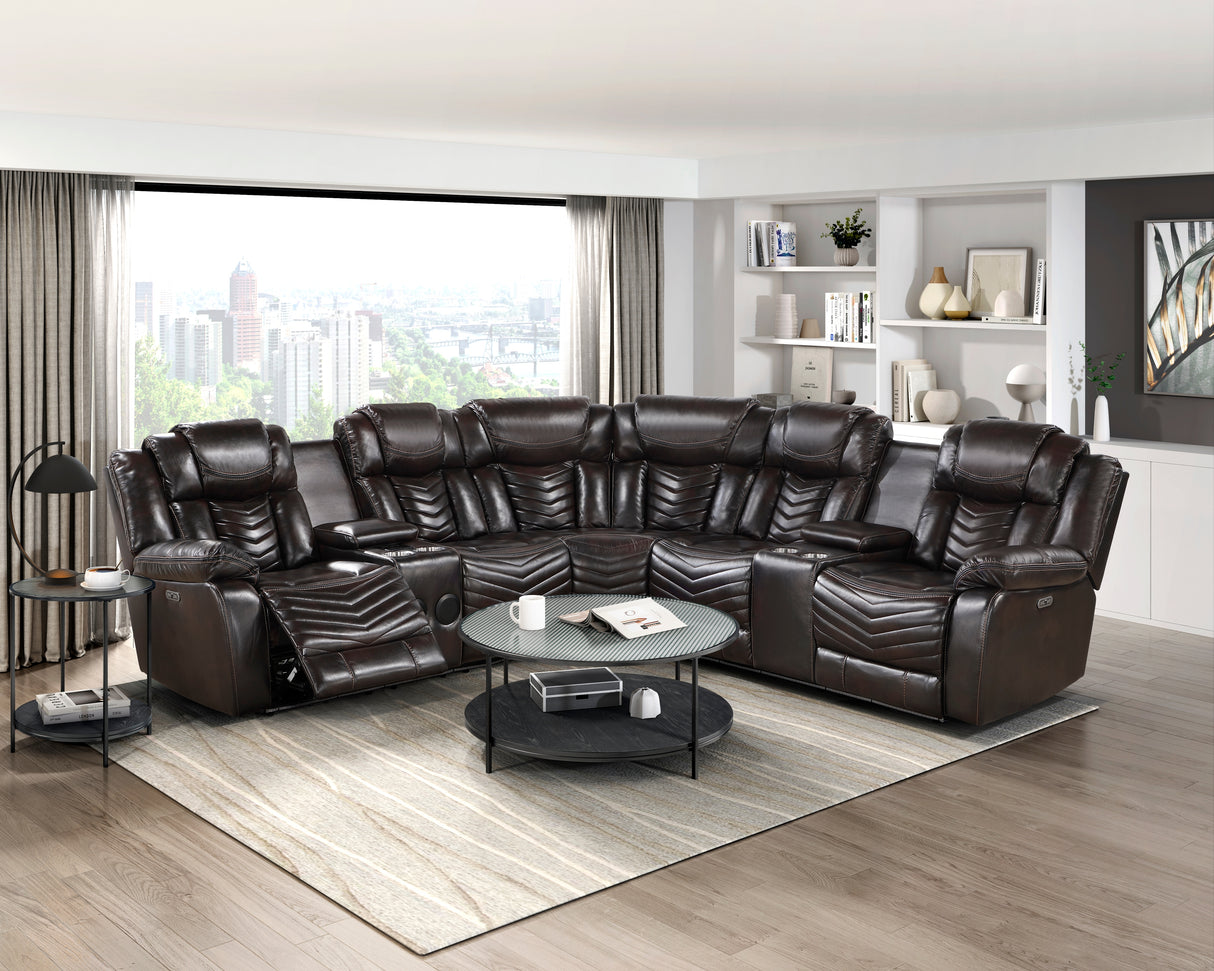 Ramone Dark Brown 3-Piece Power Reclining Sectional with Consoles from Homelegance - Luna Furniture