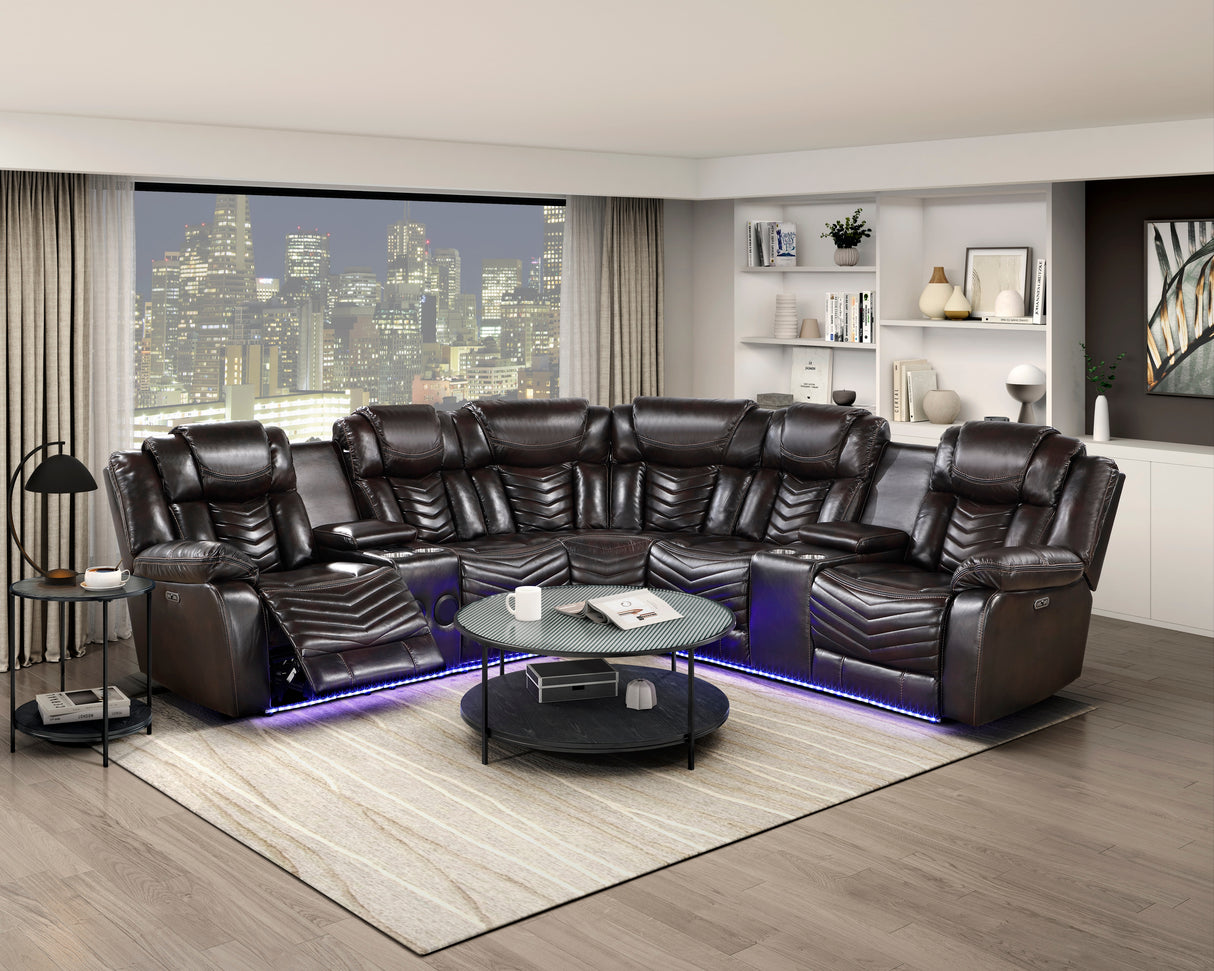 Ramone Dark Brown 3-Piece Power Reclining Sectional with Consoles from Homelegance - Luna Furniture