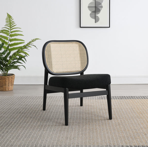 Rayo Black Rattan Cane Back Accent Chair with Padded Seat