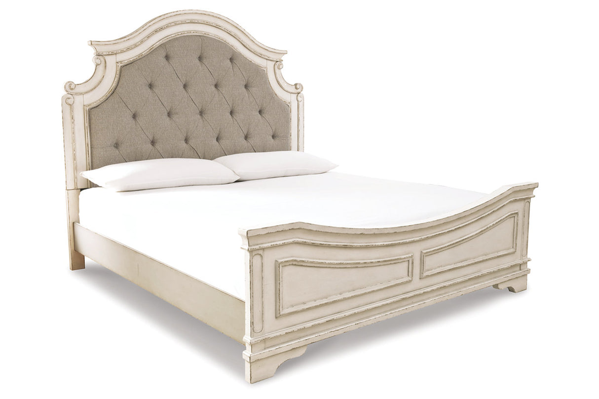 Realyn Chipped White California King Upholstered Panel Bed from Ashley - Luna Furniture