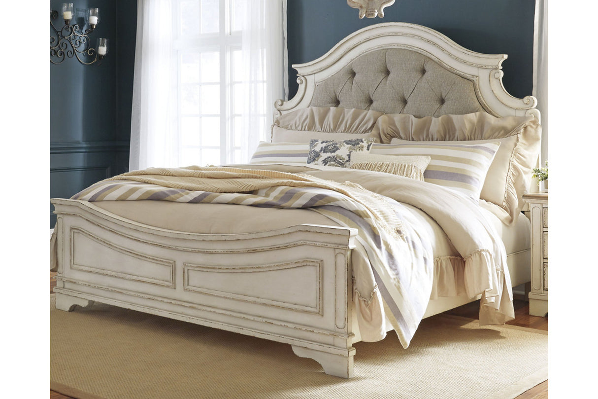 Realyn Chipped White California King Upholstered Panel Bed from Ashley - Luna Furniture