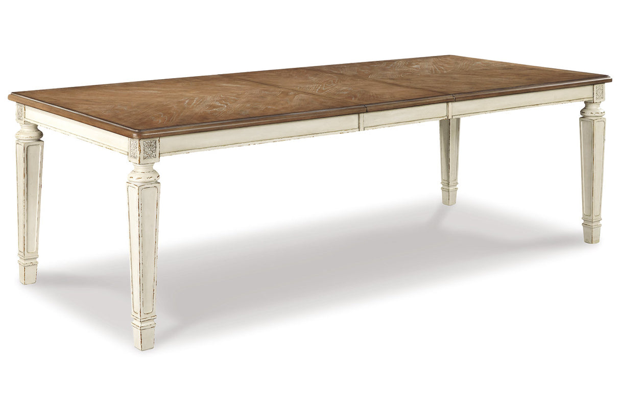 Realyn Chipped White Rectangular Dining Table with 2 Ribbon and 6 Ladder Chairs from Ashley - Luna Furniture