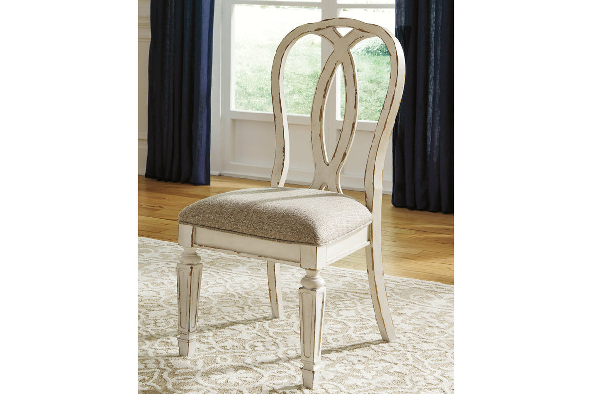 Realyn Chipped White Rectangular Dining Table with 2 Ribbon and 6 Ladder Chairs from Ashley - Luna Furniture