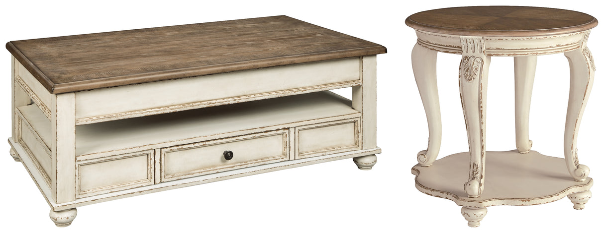 Realyn Coffee Table with 1 End Table in White/Brown from Ashley Furniture - Luna Furniture