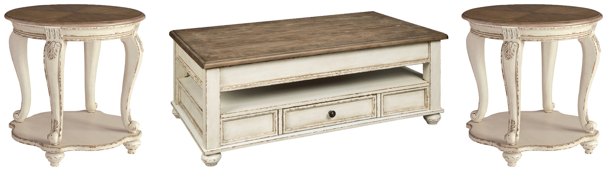 Realyn Coffee Table with 2 End Tables in White/Brown from Ashley Furniture - Luna Furniture