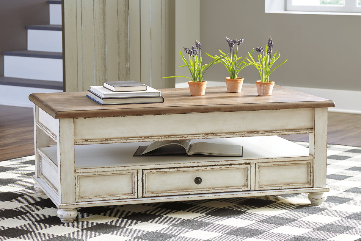 Realyn Coffee Table with 2 End Tables in White/Brown from Ashley Furniture - Luna Furniture