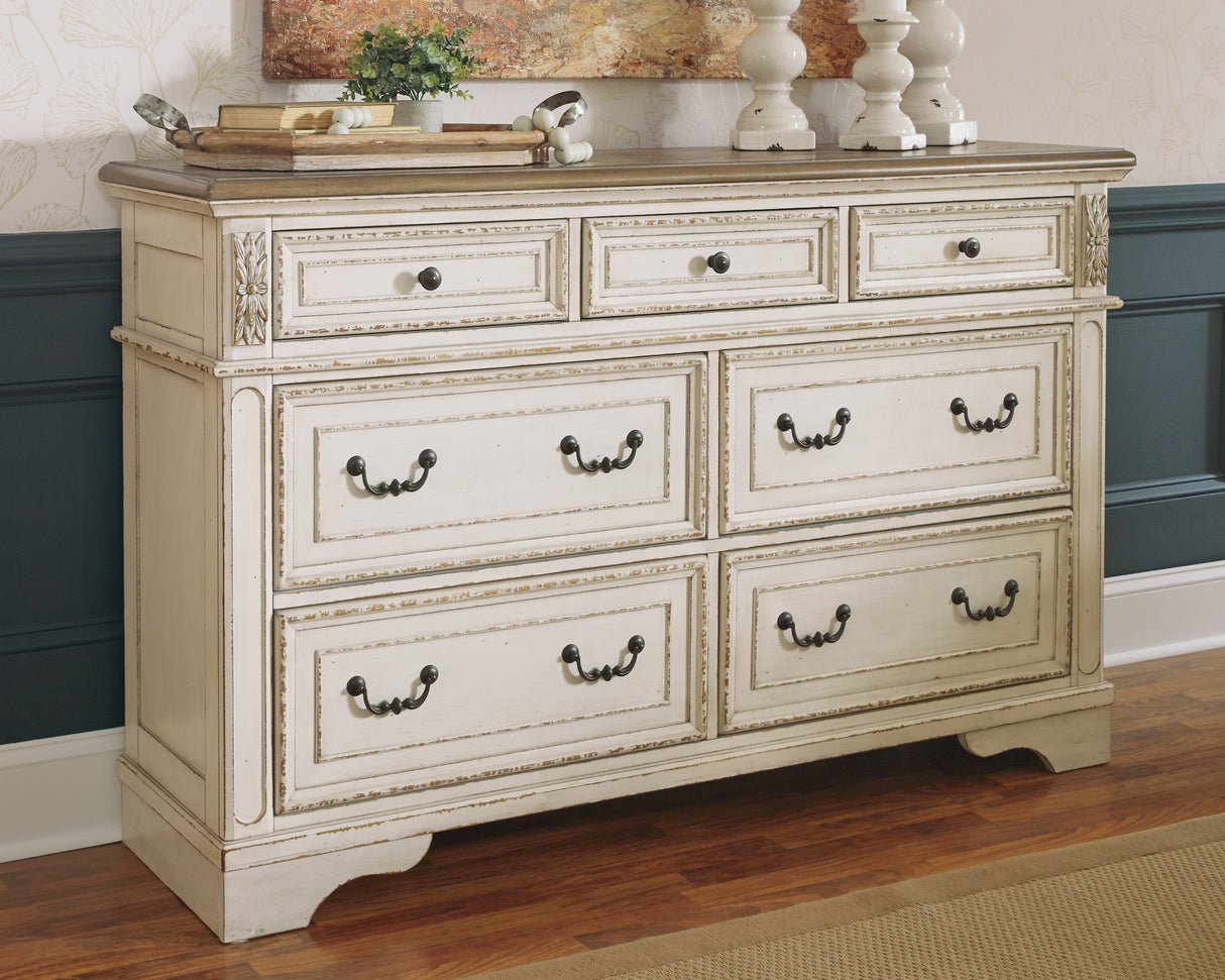 Realyn King Upholstered Panel Bed with Dresser in Chipped White from Ashley - Luna Furniture