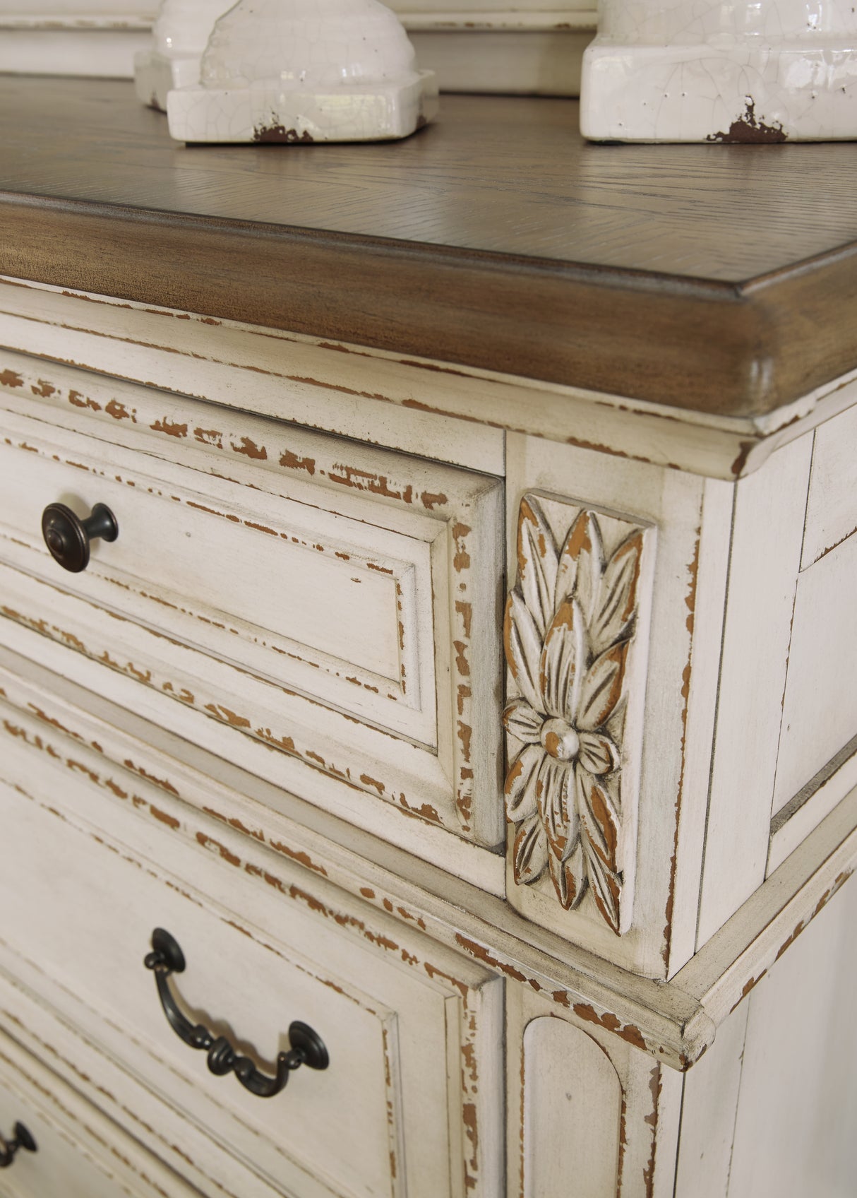 Realyn Queen Upholstered Panel Bed with Dresser in Chipped White from Ashley - Luna Furniture