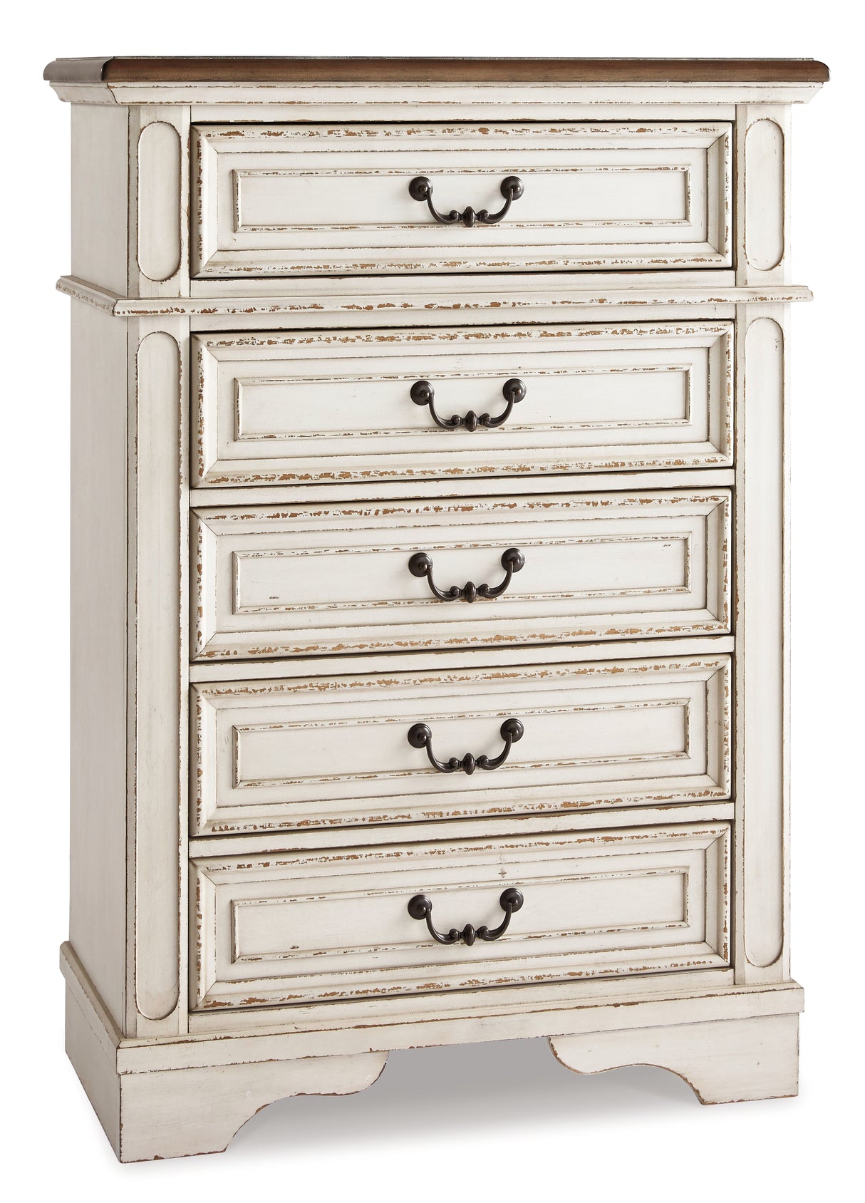 Realyn Twin Panel Bed with Mirrored Dresser, Chest and 2 Nightstands in Chipped White from Ashley - Luna Furniture