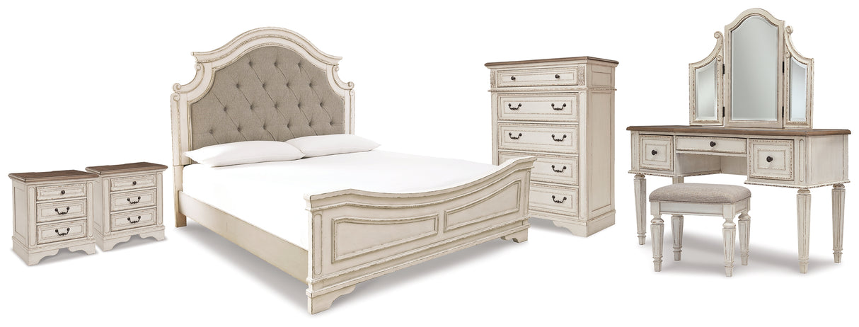 Realyn Two-tone King Panel Bed, Vanity, Chest and 2 Nightstands from Ashley - Luna Furniture