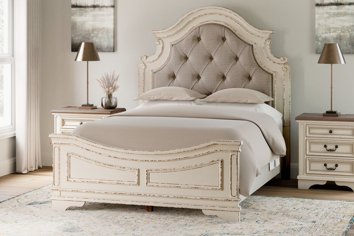 Realyn Two-tone Queen Upholstered Panel Bed, Dresser and 2 Nightstands from Ashley - Luna Furniture