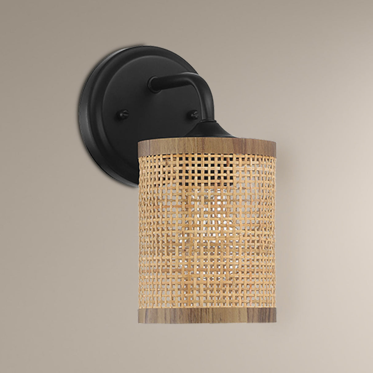 Reef 1-Light Rattan Wall Sconce with Black Metal Finish from Ashcroft Furniture - Luna Furniture