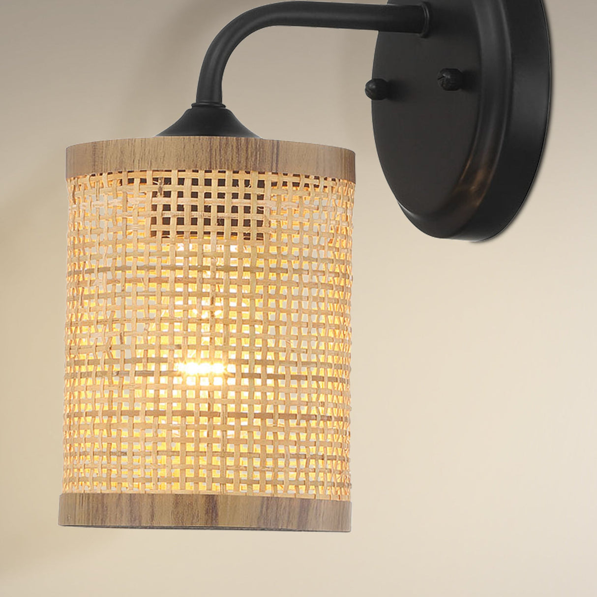 Reef 1-Light Rattan Wall Sconce with Black Metal Finish from Ashcroft Furniture - Luna Furniture