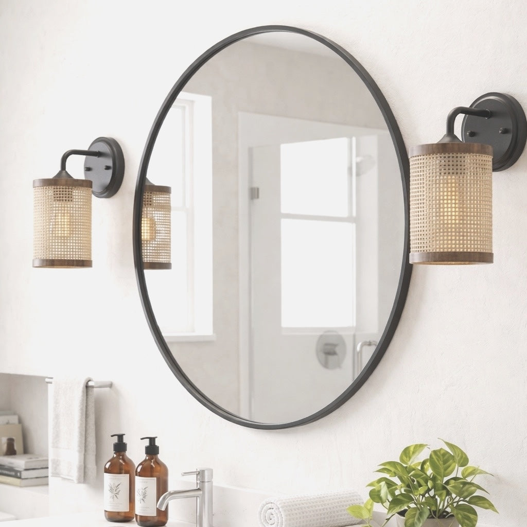 Reef 1-Light Rattan Wall Sconce with Black Metal Finish from Ashcroft Furniture - Luna Furniture