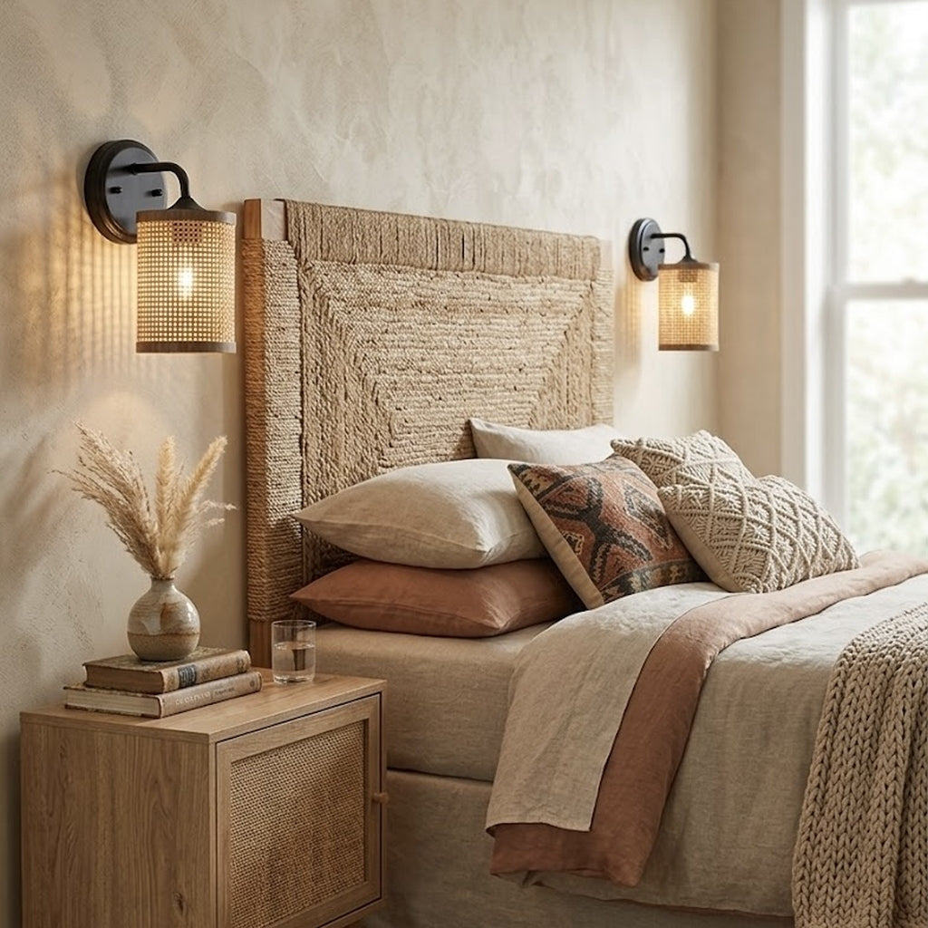 Reef 1-Light Rattan Wall Sconce with Black Metal Finish from Ashcroft Furniture - Luna Furniture