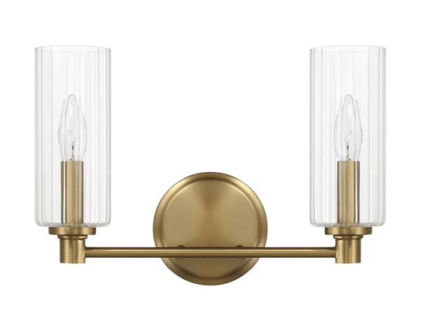 Regal Double Light Vanity With Clear Ribbed Glass - Satin Brass