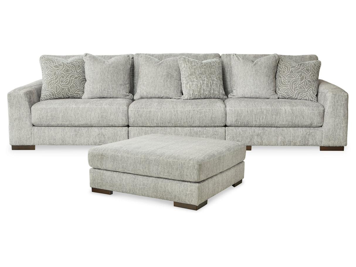 Regent Park Pewter 3-Piece Sectional with Ottoman from Ashley - Luna Furniture