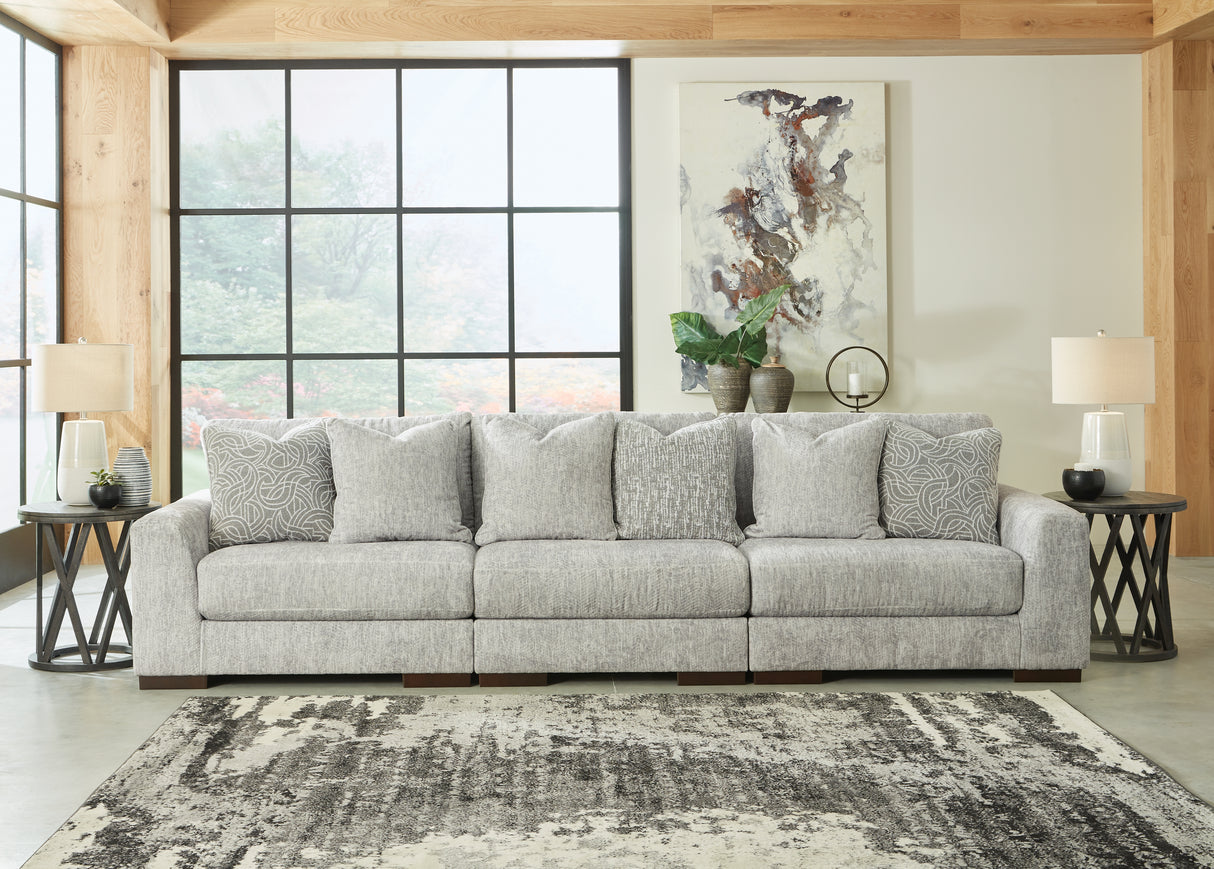Regent Park Pewter 4-Piece Sectional with Ottoman from Ashley - Luna Furniture