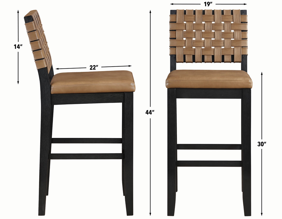 Reid Saddle Brown Vegan Leather 30″ Bar Stool, Black Finish, Set of 2 from Steve Silver - Luna Furniture